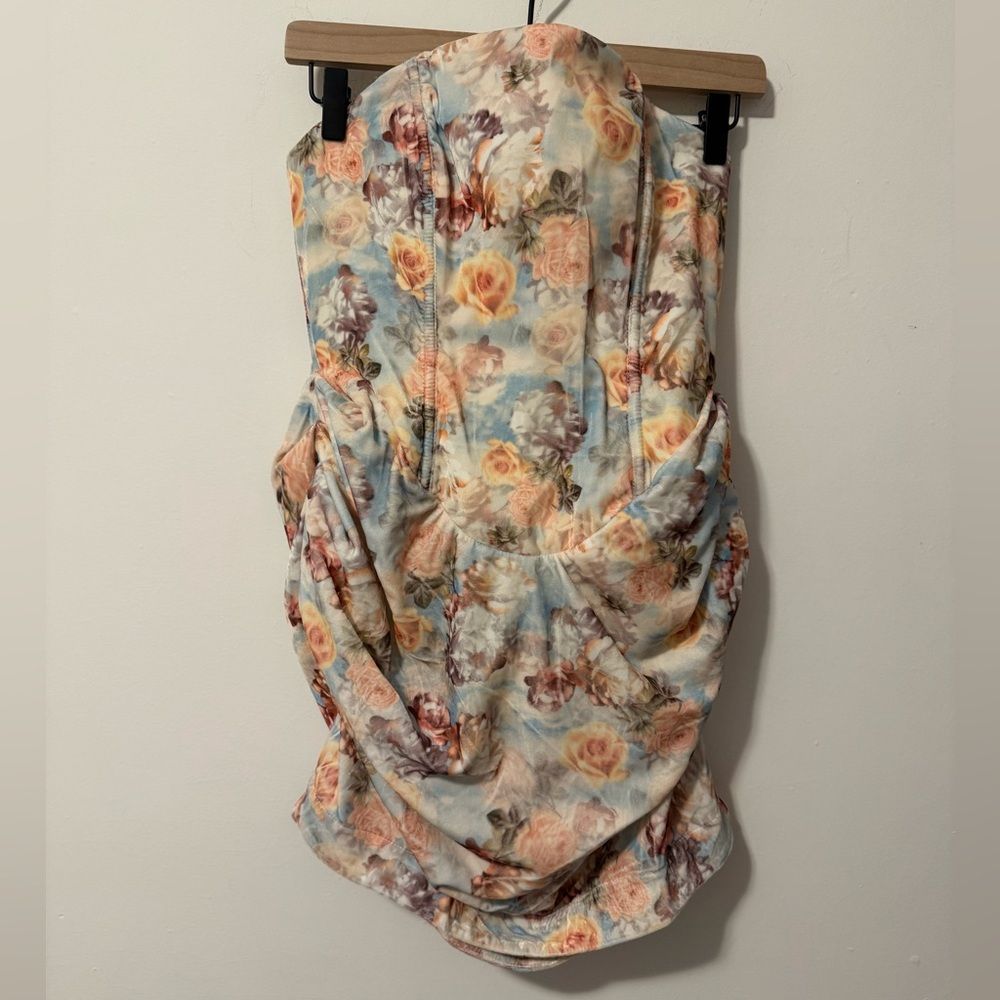 Nwt For Love And Lemons Cream Floral Velvet Mini Dress Small